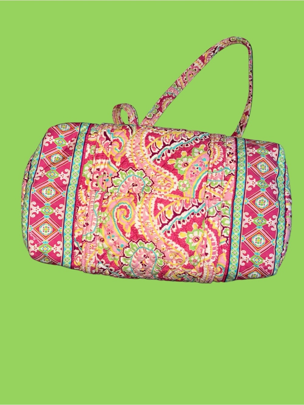 Vintage Vera Bradley Pink Paisley Duffle Bag Weekender Quilted Cotton Made InUSA - Picture 6 of 10